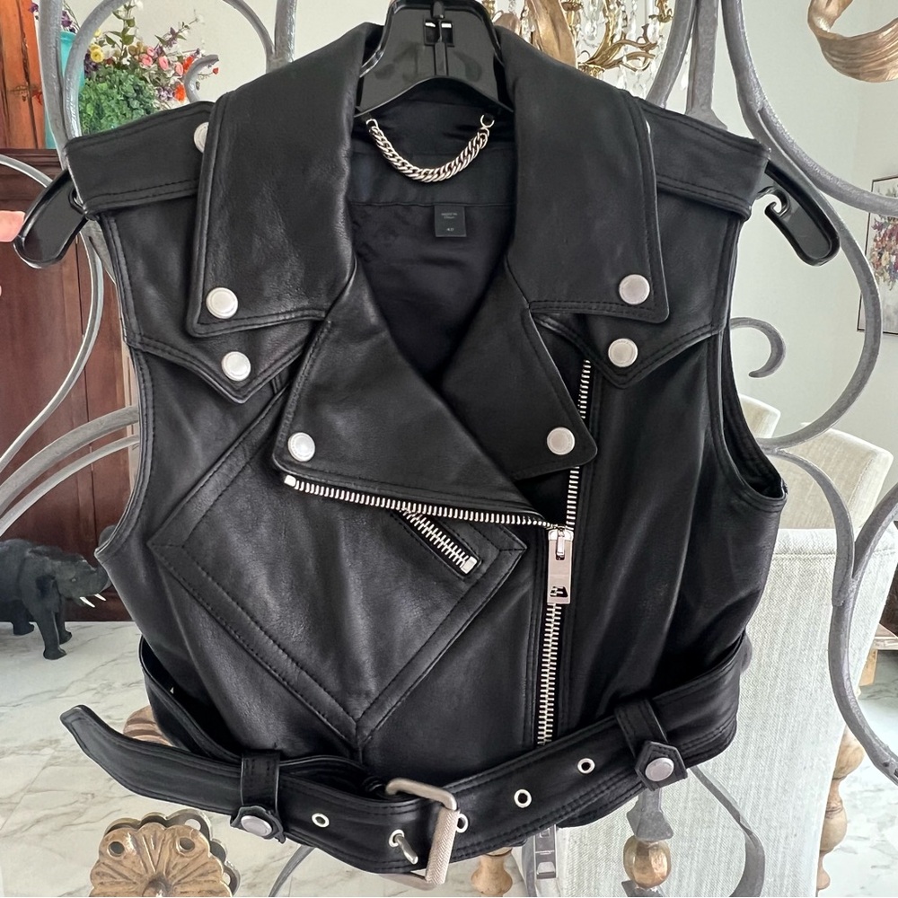 Burberry Leather Motorcycle Jacket Vest